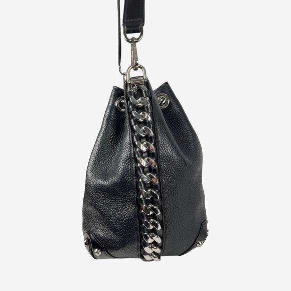 Michael Kors Alanis Pebble Leather Bucket Bag Black Chain Shoulder Hobo - Picture 12 of 15